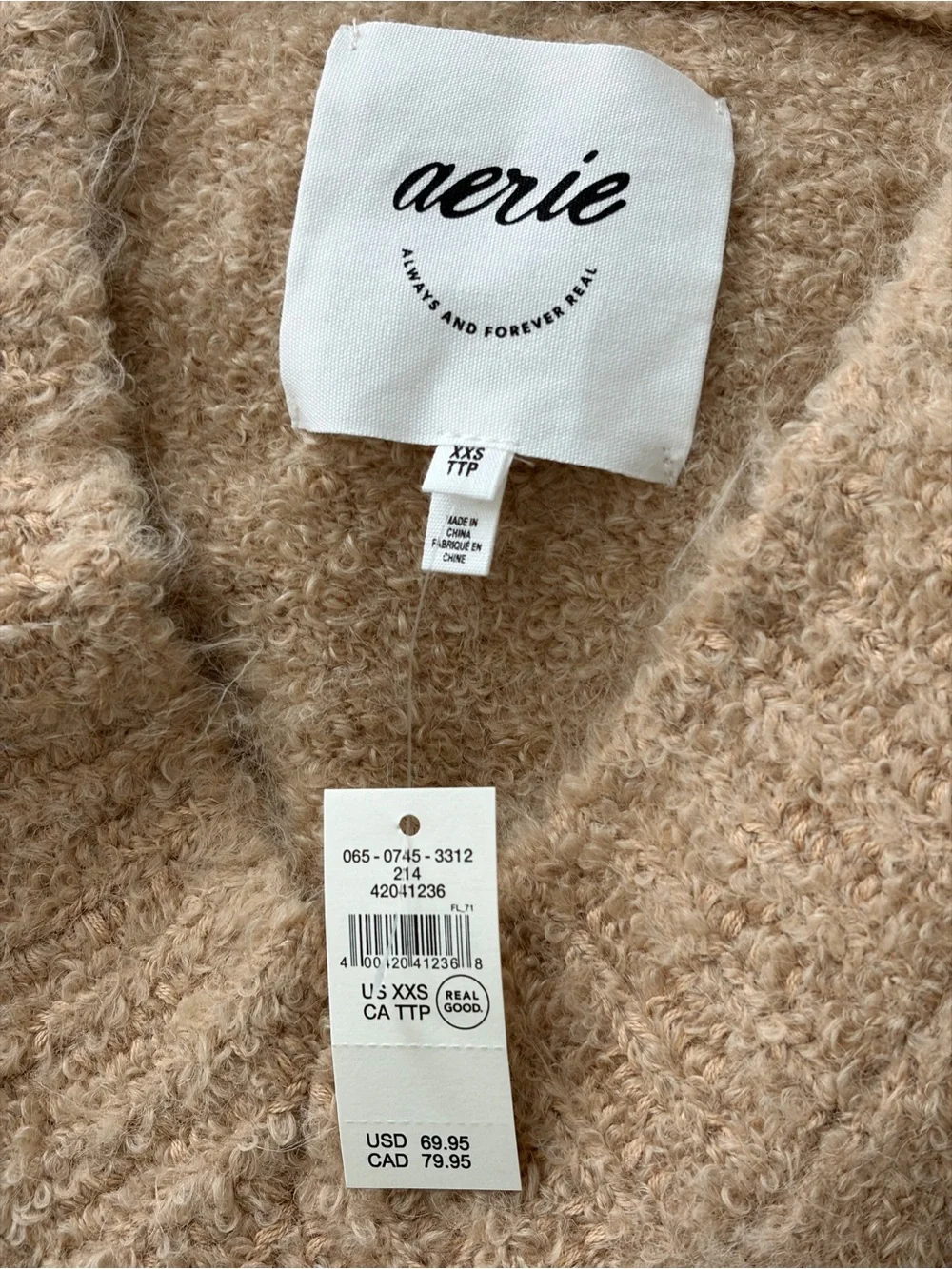 New Aerie Cozy V-Neck Teddy Boucle Oversized Sweater